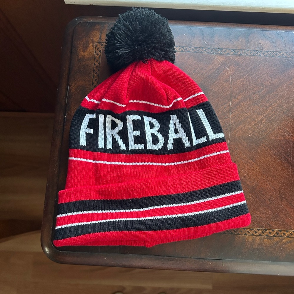 Fireball Pom Beanie Hat in Red and Black